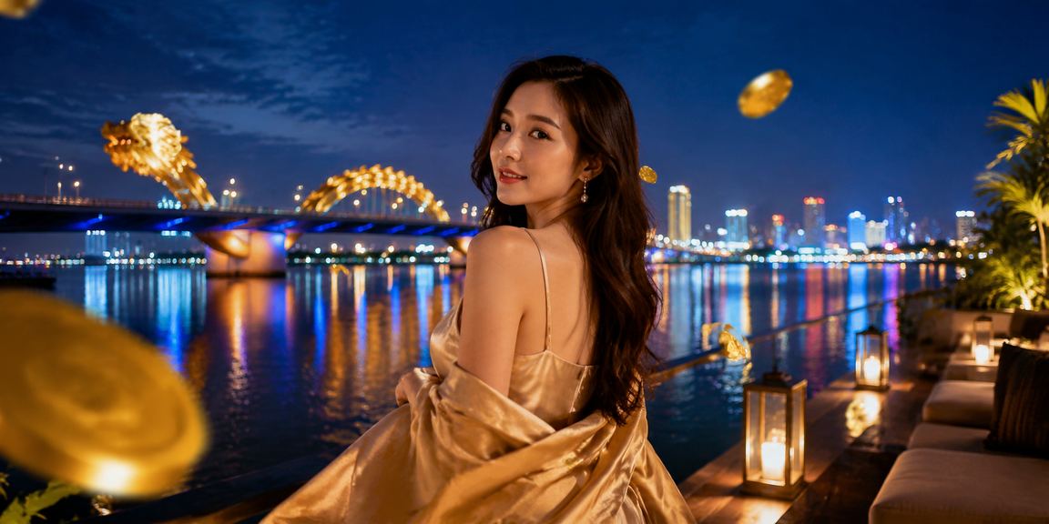 Bờ biển Đà Nẵng về đêm với khung cảnh giải trí hiện đại gợi hình ảnh cá cược trực tuyến