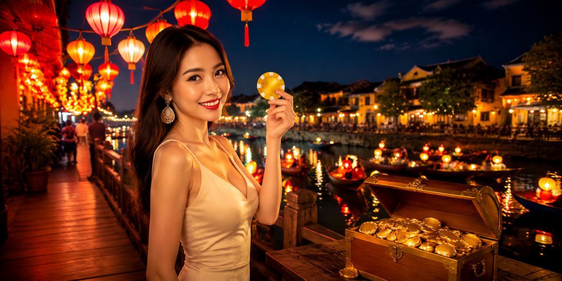 Người xem kèo thể thao tại chợ đêm Hội An qua điện thoại buổi tối
